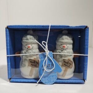 Pair Of‎ Snowman Salt & Pepper Shakers White And Blue Set Of 2 New In Box